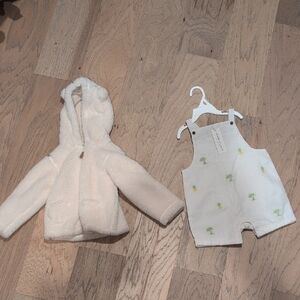 NWT Janie and Jack Cream Hooded Jacket and White Overalls Set Summer Spring Girl